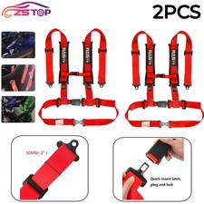 2pcs Universal Red 4 Point Buckle Racing Seat Belt Harness 2in Straps For Atv