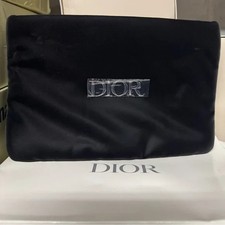 Christian Dior Black Soft Satin Cosmetic Bag Pouch Silver Hardware Zip GWP