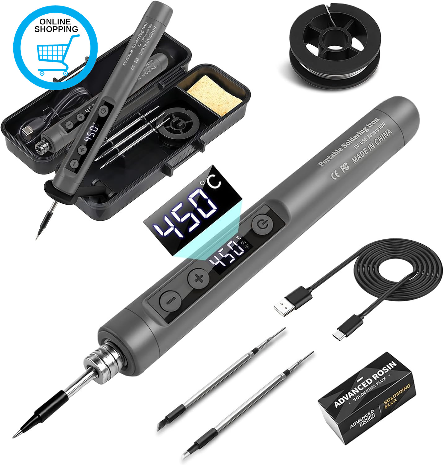 Cordless Soldering Iron Kit, Rechargeable USB Soldering Iron with LCD Display, A