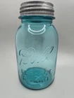Vintage Ball Blue Glass #4 Mold Perfect Mason Jar w/ Zinc Milk Glass Lined...