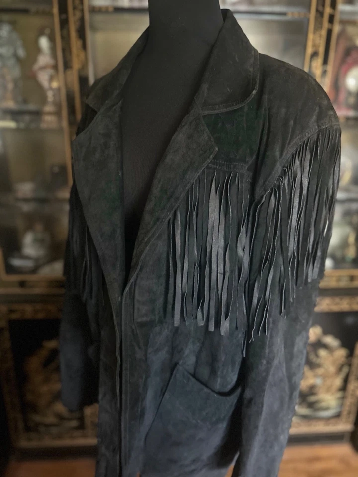 Chaqueta De Colección Learsi Negra Gamuza Flecos Motociclista Motocicleta Vaquera Occidental Prarie M Foto 2 de 4