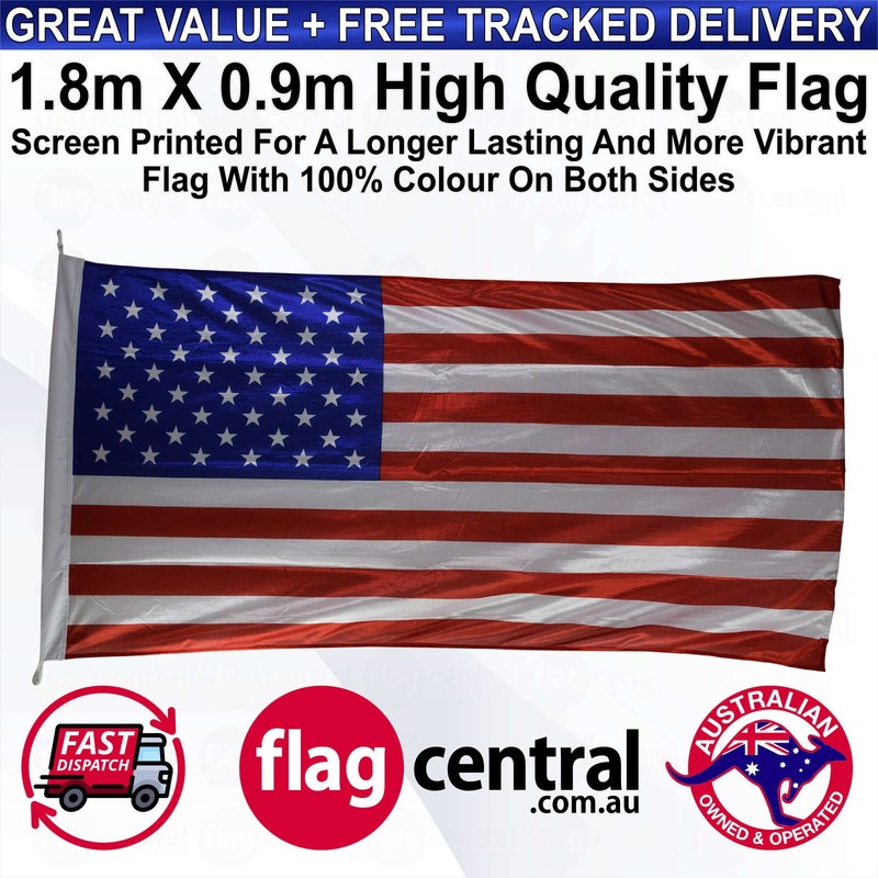 A - United States of America National Flag - Red, White, and Blue 1.8m x 0.9m - 3