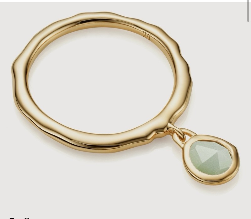 Monica Vinader Siren Charm Ring Chrysoprase 18k Yellow Gold Vermeil Size 7.5