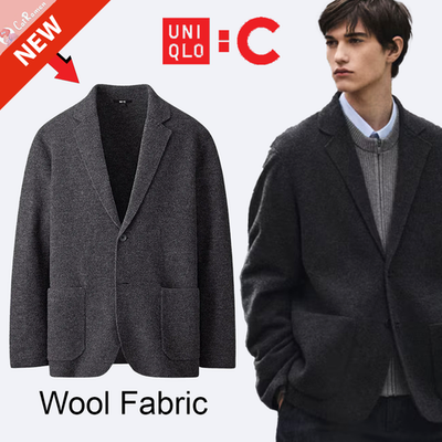 Uniqlo C Knitted Jacket Wool Sport Coat Blazer Dark Gray Men