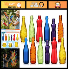 12 Pezzi Bottiglie di Vetro Decorative Colorate per Giardino, Arredamento Casa - Arcobaleno Scuro