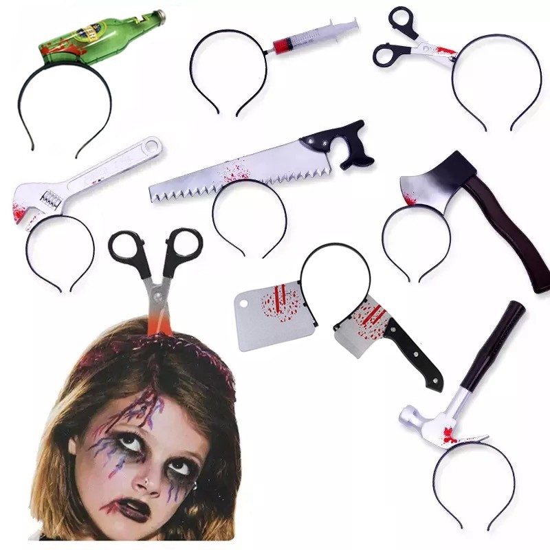 Halloween Bloody Weapon Headband Prop Axe Saw Knife Cosplay Costume Horror Wear