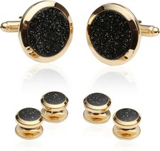 Cuff-Daddy Mens Black and Gold Cufflinks Studs - Sparkly Black...