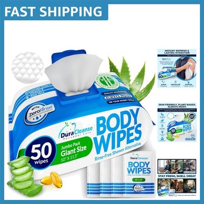 Thick Cleansing Wipes for Adults   50 XL No Rinse Bath Sheets with Travel Pack