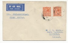 First Flight, 1934 Air Mail, Via Hull-Rotterdam to Rotterdam