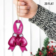 Personalized Breast Cancer Ornament, Pink Ribbon Boxing Gloves Awareness Gift