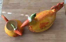 St Michael M&S Ceramic Chickens, One A Jug And One For Eggs.