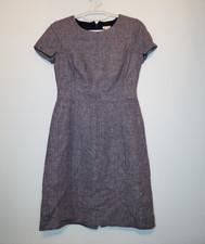 J.Crew Womens 2 Straight Pencil Dress Cotton Linen Blend Short Sleeve Blue Lined