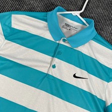 Nike Golf Tour Performance Polo Shirt Mens Medium Blue Striped Dri Fit Casual