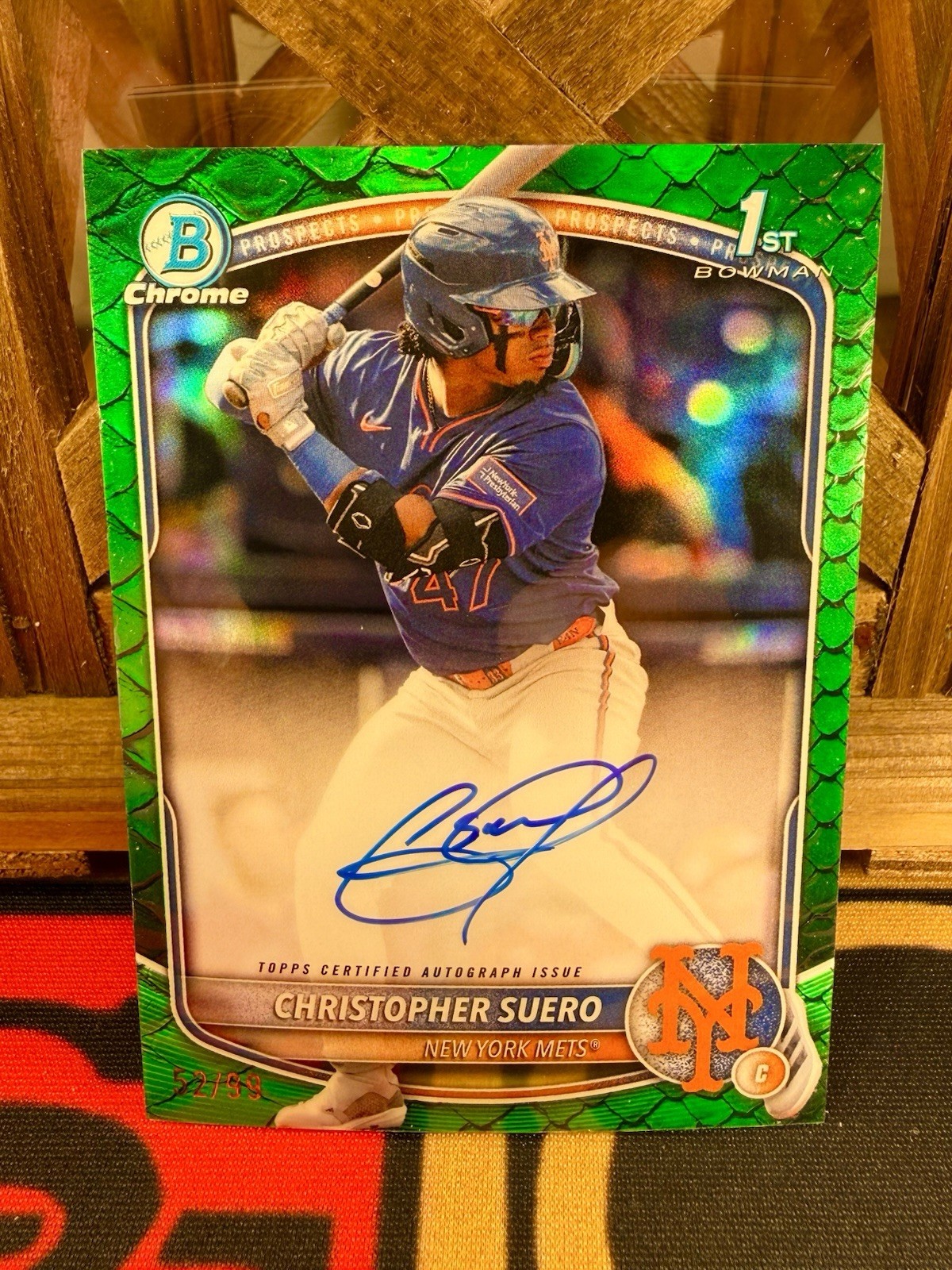 2025 Bowman Chrome Green Reptilian Christopher Suero /99 Auto Mets 1st Prospect