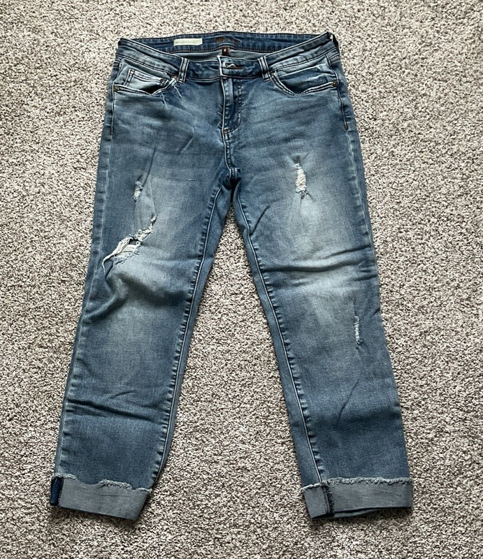 KUT From The Kloth Jeans Women's 6 Amy Crop Straight Leg Cuffed Raw Hem Denim