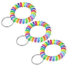 Spiral Coil Keychain 3 Pcs, Anti-lost Key Chain Holder Lanyard Cord, Rainbow