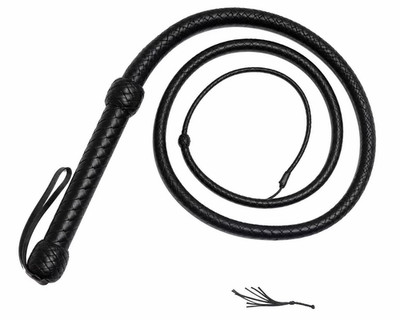 Premium schwarze Leder Bullenpeitsche - handgeflochtene Echtlederpeitsche mit starker