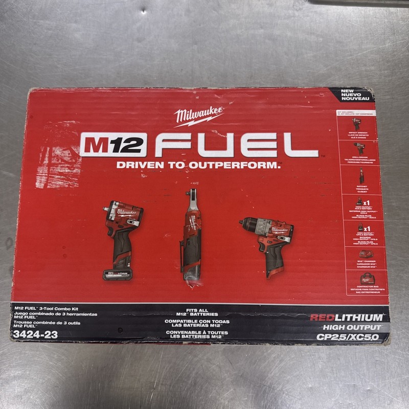 Milwaukee 3424-23 M12 FUEL 12V Lithium-Ion Cordless 3-Tool Combo Kit Brand New