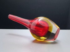Murano Sommerso Solifleur Vase mit Schliff, Rot & Gelb