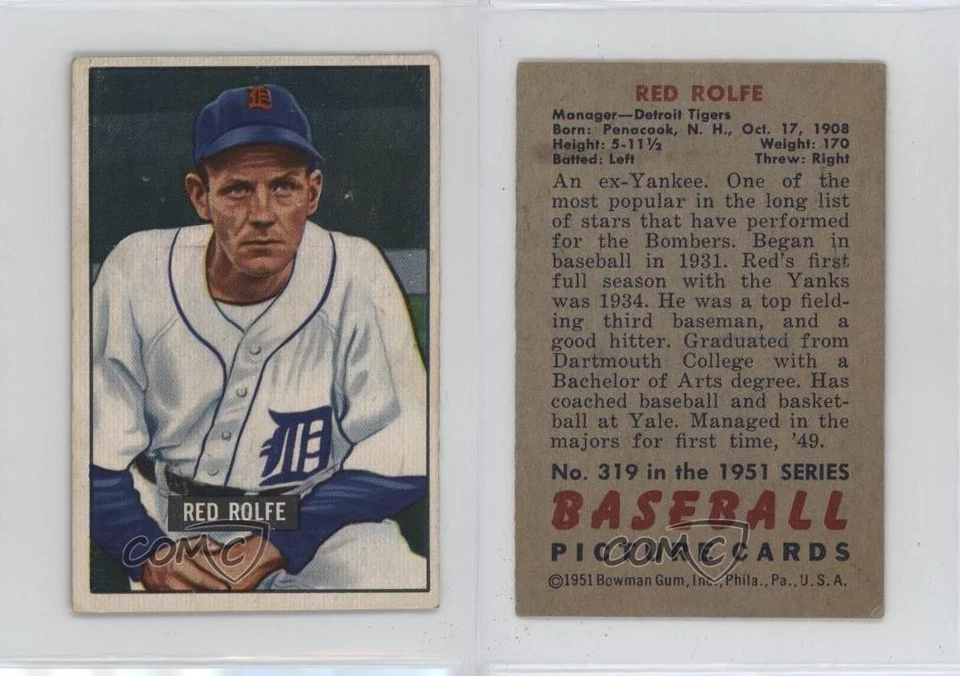 1951 Bowman Red Rolfe #319 Rookie RC - Image 3 of 3