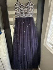 Blondie Nites Navy Blue Nude Illusion Strapless Sequin Prom Formal Dress Sz 1