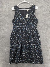 J.CREW Dress Womens 6 Black Floral Sheath Wrap Knee Length V-Neck Lined