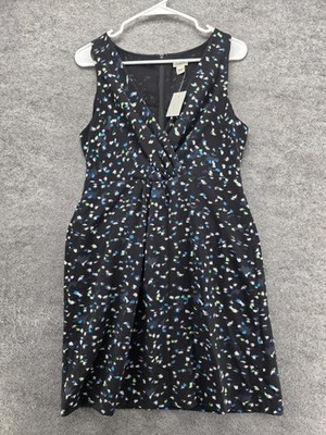 J.CREW Dress Womens 6 Black Floral Sheath Wrap Knee Length V-Neck Lined