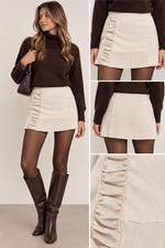 Urban Outfitters Cream Ruffle Mini Skirt Size L Textured Y2K Romantic Fall