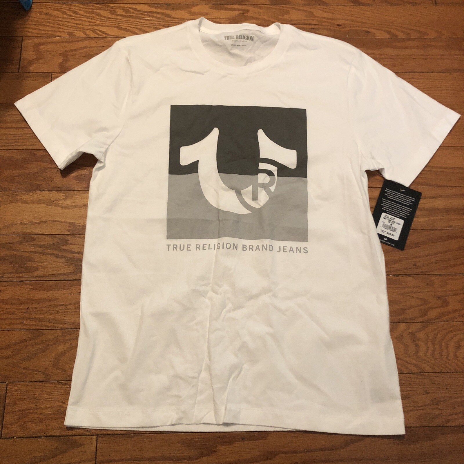TRUE RELIGION WHITE M Short Sleeve T Shirt  2TONE BOX LOGO SS TEE 105045 LE Rare