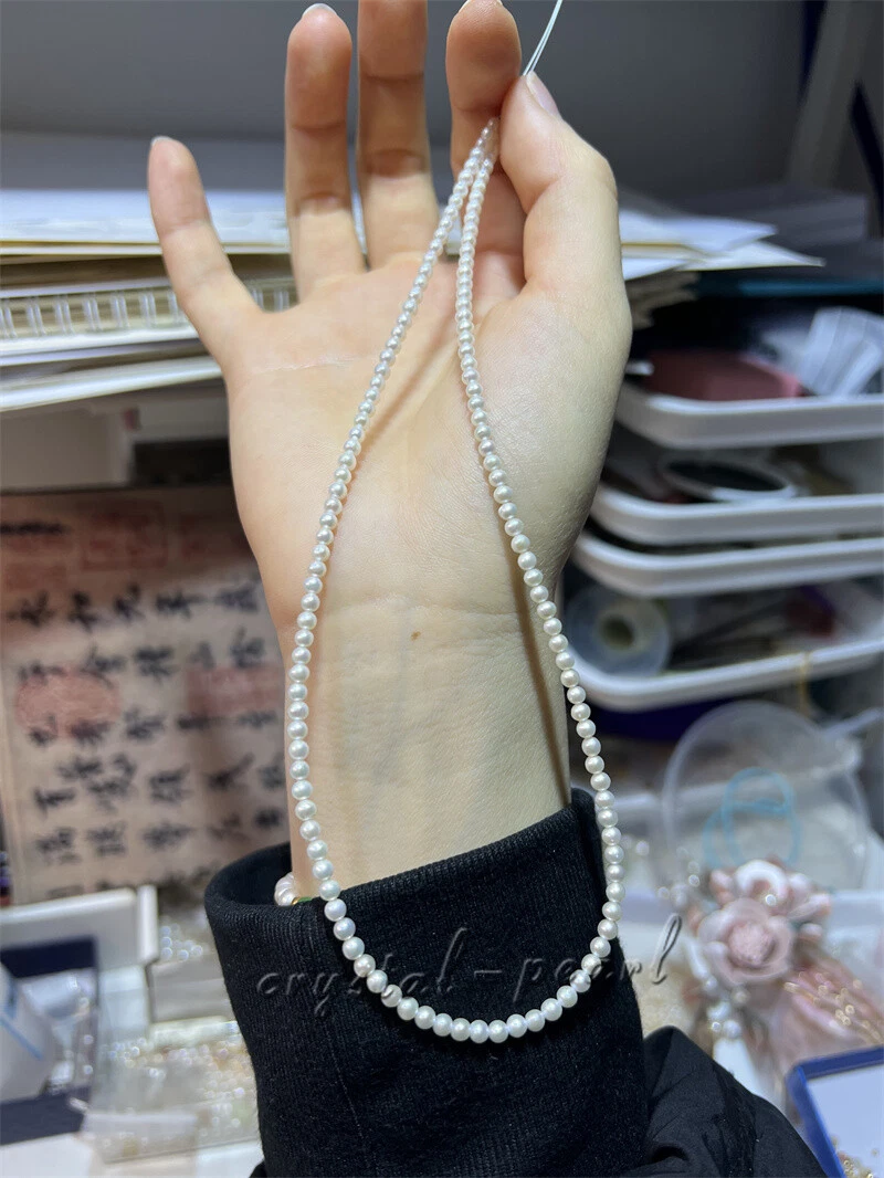 GENUINE AAA 6 5MM Natural Akoya WHITE PEARL NECKLACE 14K gold clasp 18