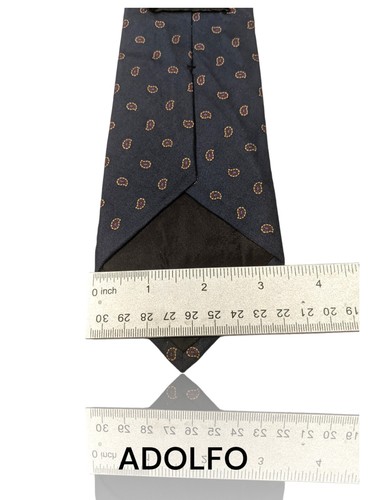 Vtg Adolfo Silk Necktie, 57" X 3.5", Blue, Geometric Paisley. OB-4 - Picture 5 of 5