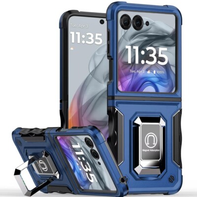 For Motorola Razr 2024 2025 Case Defender Metal Ring Magnetic Kickstand Cover