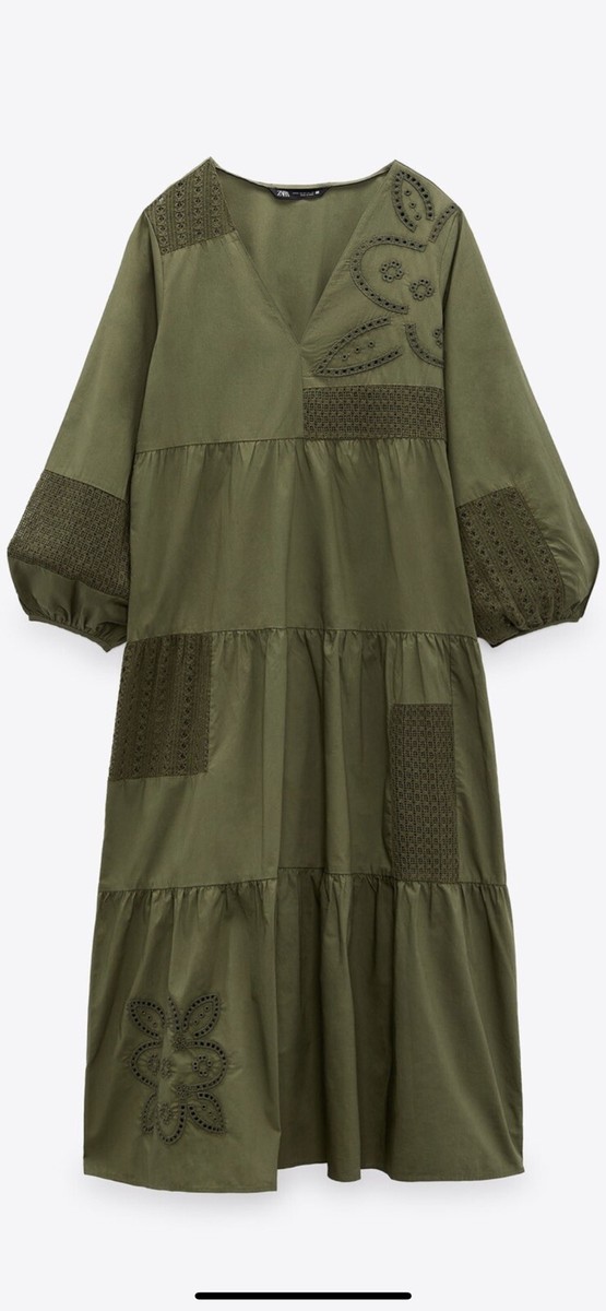100% Authentic ZARA Embroidered Poplin Midi Dress Size: XS | eBay