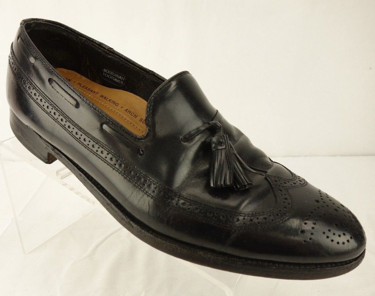 BOSTONIAN Black Leather Brogue Wingtip Tassel Loafers Dress 