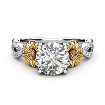 White Round Cut Simulated Diamond Sunflower Wedding Ring