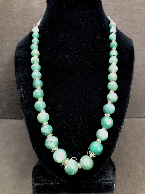 Estate Find Vintage Green Jadeite  Graduated Beaded Necklace Tested All Unique