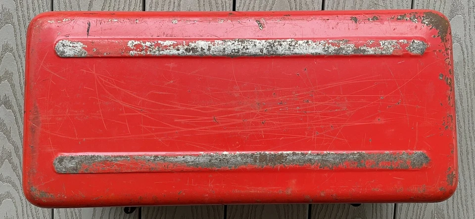 VINTAGE SIMONSEN RALLY LINE TOOL BOX Orange STEEL METAL 19" LONG - Image 4 of 4