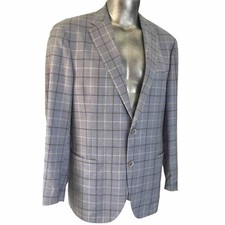 BOGGI Light Blue 130's WOOL Plaid Summer Sport Coat Blazer Jacket 54 IT 44 US/UK
