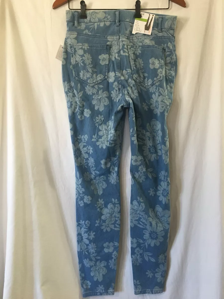 New Time and Tru Women High Rise Jeggings Stretch Demin Floral XS