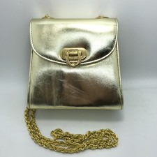 Vintage Made in USA Gold Leather Gold Chain Shoulder Strap Purse Clutch