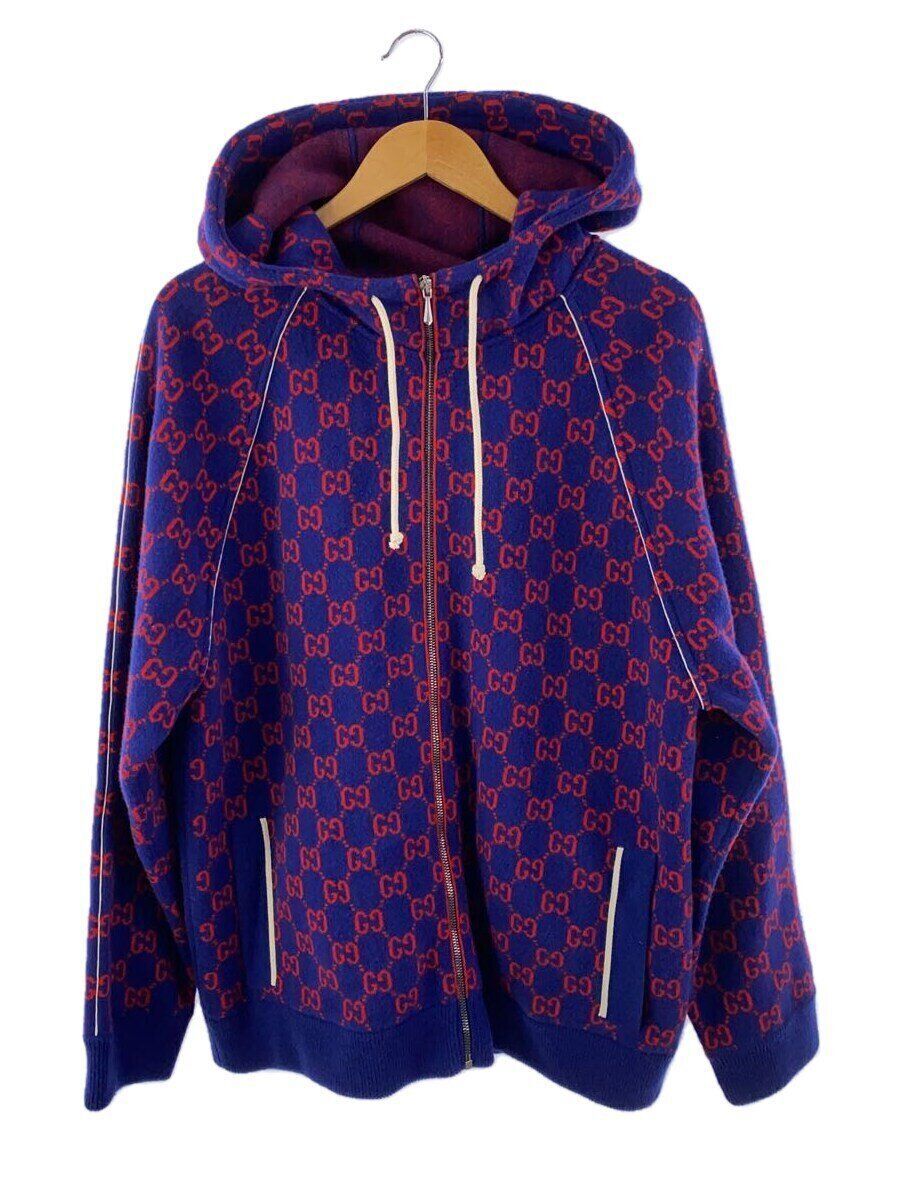 GUCCI Zip Hoodie GG Cashmere Blend S Wool Navy Total Pattern GUCCI Zip Hoodie GG Cashmere Blend S Wool Navy Total Pattern