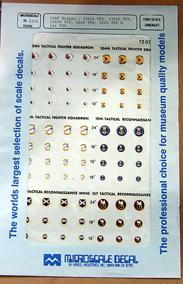 Microscale Decals 1/72 72-376 USAF Badges 334th TFS Decal Sheet