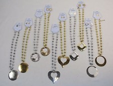 Set of 10 Beads w/Pendant Necklace Earring Sets Shiny Gold Silver Tones