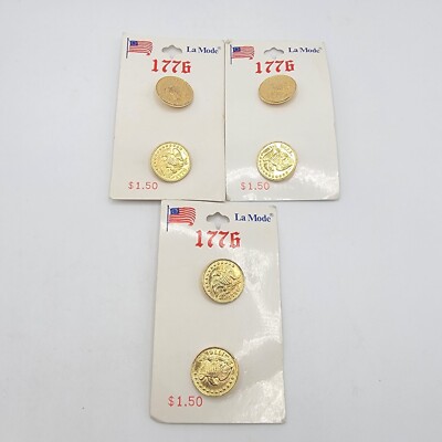 La Mode Buttons Carded Gold 1776 Buttons Eagle USA #45703 NEW NOS Vintage
