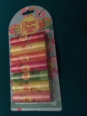 NEU UND VERPACKT Neu Versiegelt Chupa Chups 7 Lippenbalsam Kollektion - Erdbeere Zitrone Wassermelone