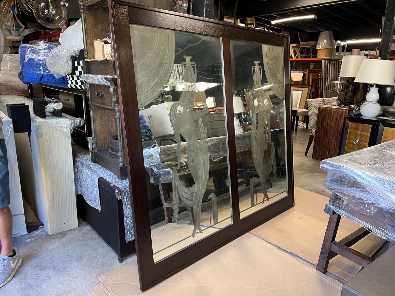 Antique Etched Glass Shower Door eBay