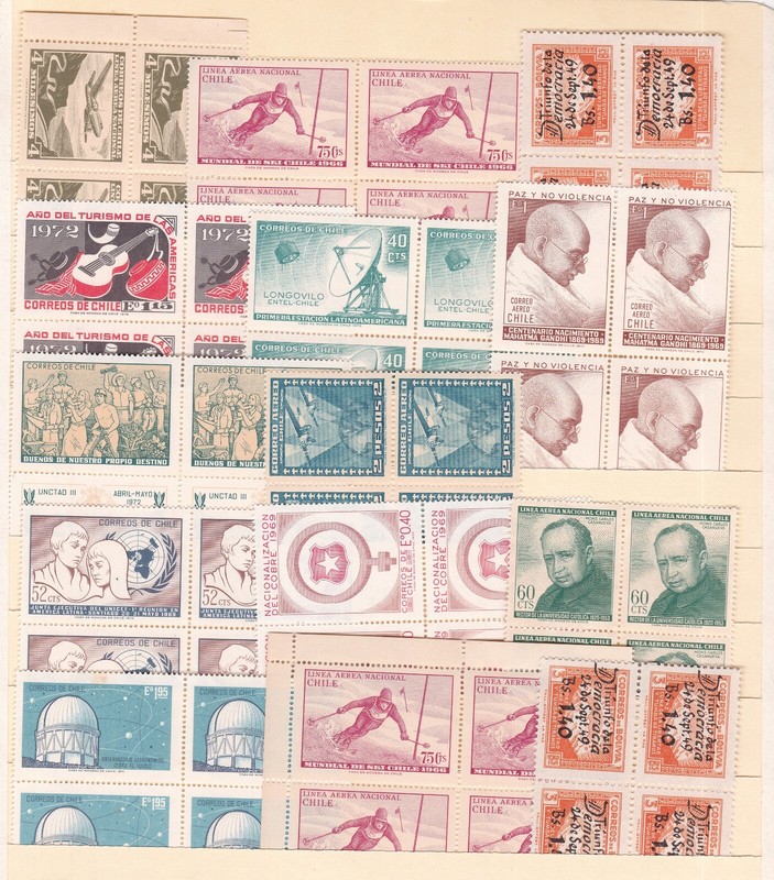 CHILE  ^^^^^x14  older  MNH  BLOCKS of 4( one is GHANDI)    @  xdco5069chile69x