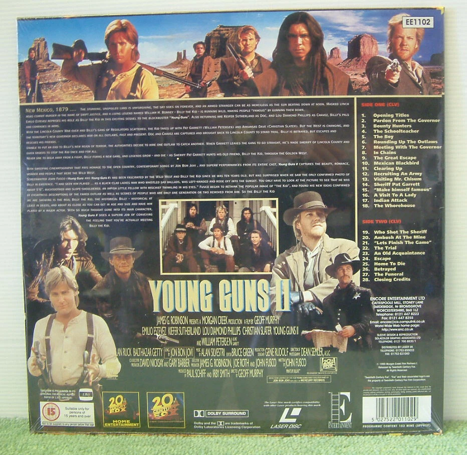 Young Guns II 1990 PAL Laser Disc,Western,Emilio Estevez,Kiefer SutherlandEE1102 - Image 2 of 2