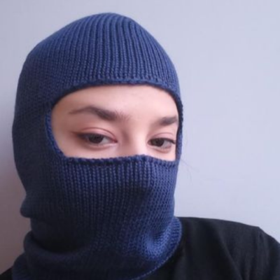 Masque De Ski Balaclava Femme – Laine Mérinos 100% – Bleu Foncé – Fait Main