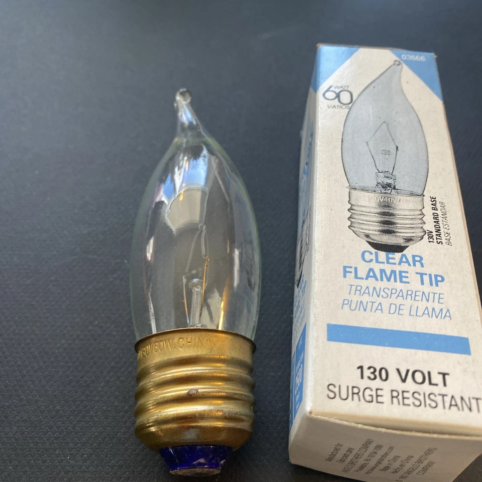 ABCO 60CAC 130V (03666)  Standard Base Clear Flame Tip Chandelier Light Bulb Ne - Image 3 of 4